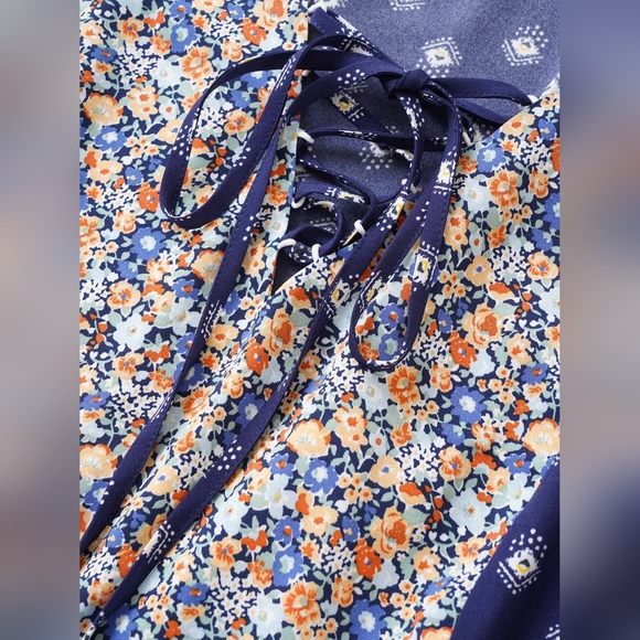 NEW NWT Plus Size Bloomchic Boho Print Ruffle Cap Sleeve Lace Up Dress - Picture 5 of 10